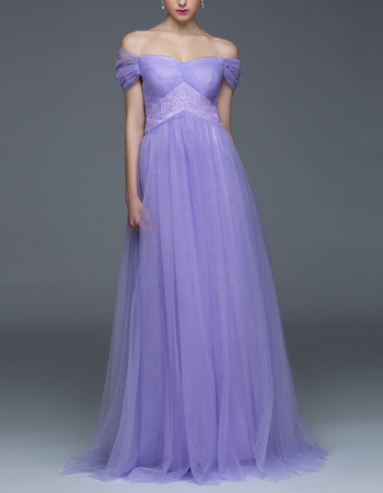 Discount Off-the-shoulder Cap Sleeves Long Chiffon Evening Dresses