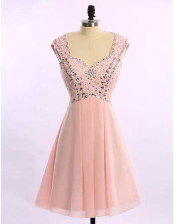 Affordable Sleeveless Short Chiffon Rhinestone Homecoming Dresses