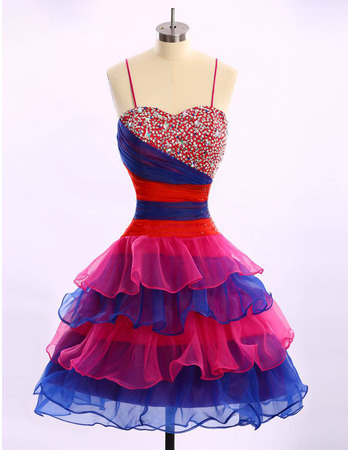 Cute Ball Gown Spaghetti Straps Knee Length Colorful Homecoming Dress