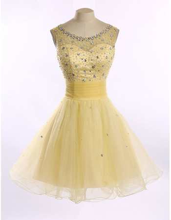 A-Line Round Short Satin Tulle Homecoming Dresses