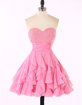 Discount Sweetheart Chiffon Ruffled Skirt Beaded Homecoming Dresses