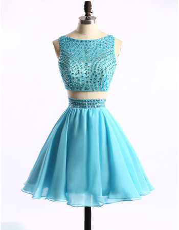 Sexy A-Line Sleeveless Short Chiffon Two-Piece Homecoming Dresses