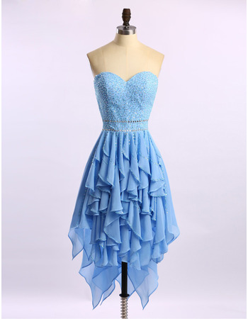 Sexy Sweetheart High-Low Chiffon Beading Ruffle Homecoming Dresses