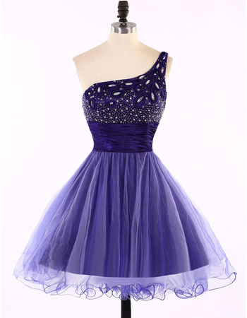 A-Line One Shoulder Short Tulle Homecoming Dresses