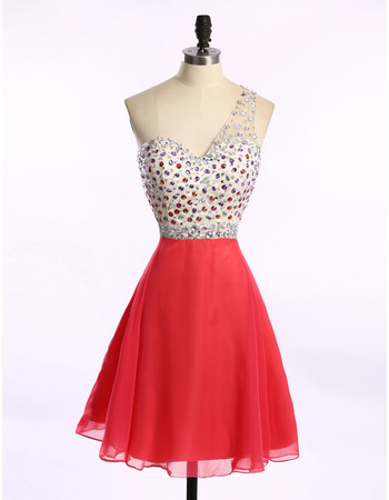 Discount One Shoulder Short Chiffon Rhinestone Homecoming Dresses