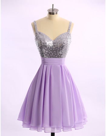 Sexy A-Line Sweetheart Short Chiffon Homecoming Dresses with Straps