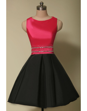 Discount A-Line Sleeveless Short Satin Red & Black Homecoming Dresses