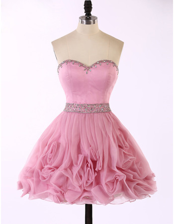 Cute A-Line Sweetheart Short Organza Ruffle Skirt Homecoming Dresses