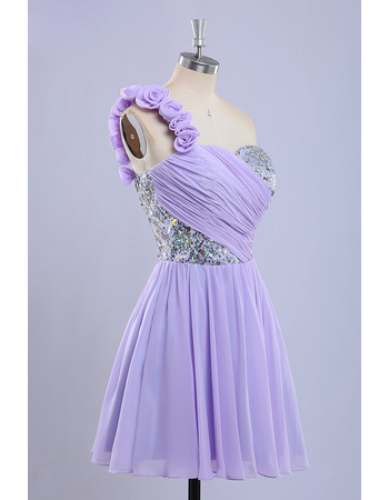 A-Line One Shoulder Short Chiffon Homecoming Dresses