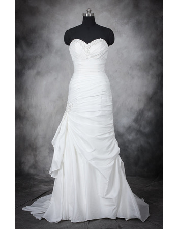 Elegant Sweetheart Sleeveless Sweep Train Satin Wedding Dresses