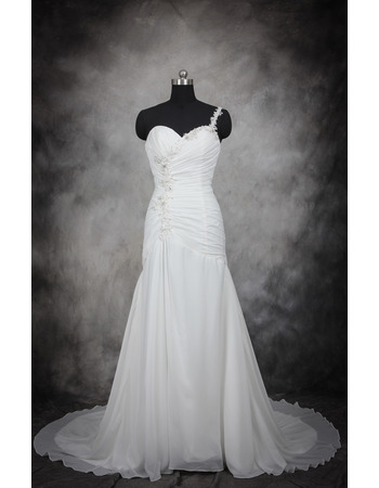 Custom One Shoulder Sweetheart Floor Length Satin Wedding Dresses