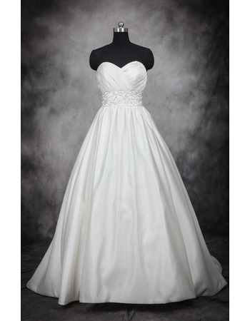 Custom Ball Gown Sweetheart Court Train Satin Wedding Dresses