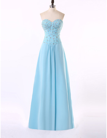 Affordable Sweetheart Floor Length Chiffon Rhinestone Evening Dresses