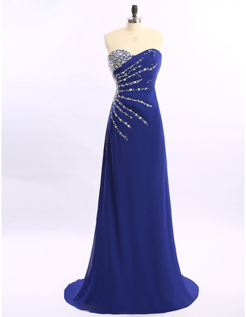 Elegant Sweetheart Sweep Train Chiffon Rhinestone Evening Dresses