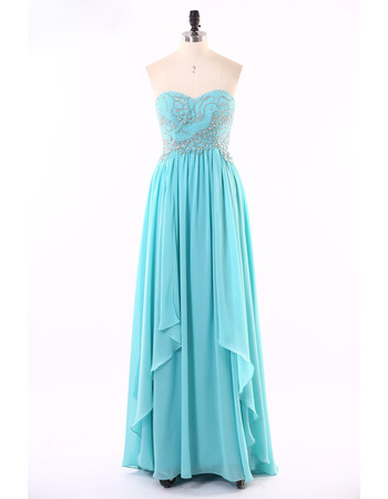 Custom Sweetheart Sleeveless Floor Length Chiffon Evening Dresses