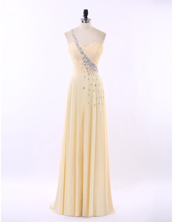 Custom One Shoulder Sweetheart Floor Length Chiffon Evening Dresses