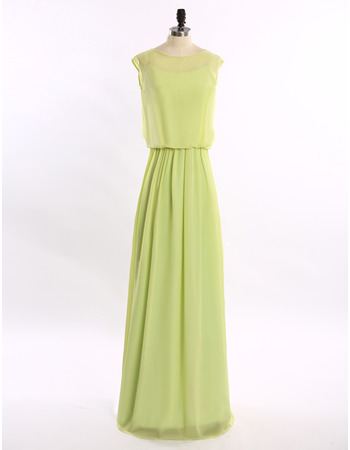 Elegant Column Sleeveless Floor Length Chiffon Solid Evening Dresses