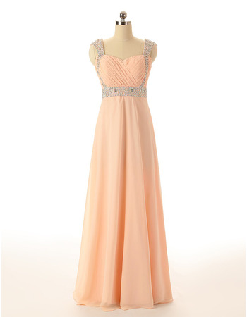 New Sweetheart Floor Length Chiffon Evening Dresses with Straps