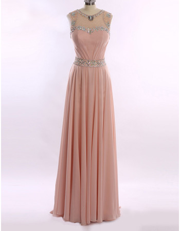 Elegant Sleeveless Floor Length Chiffon Rhinestone Evening Dresses