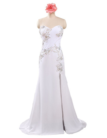 Custom Sweetheart Floor Length Chiffon Beading Evening Dresses