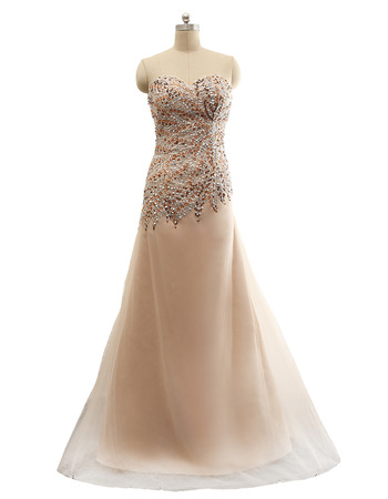 Elegant Sweetheart Floor Length Organza Rhinestone Evening Dresses