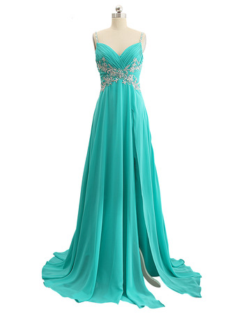 Sexy Sweetheart Long Chiffon Evening Dresses with Spaghetti Straps