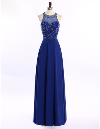 Elegant Round Sleeveless Floor Length Chiffon Evening Dresses