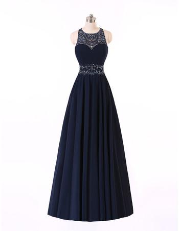 Custom A-Line Sleeveless Floor Length Chiffon Backless Evening Dresses