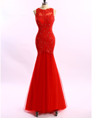 New Trumpet Sleeveless Floor Length Applique Evening Dresses