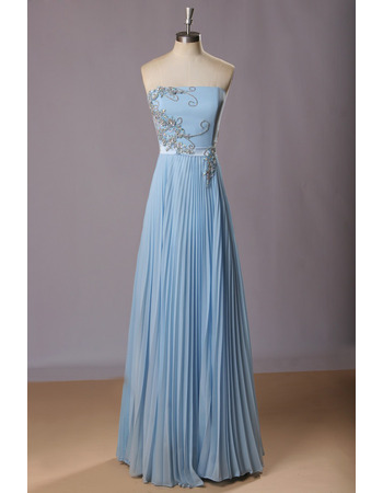 Custom Strapless Floor Length Chiffon Pleated Skirt Evening Dresses