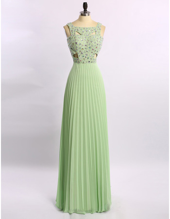 Elegant Floor Length Chiffon Rhinestone Pleated Skirt Evening Dresses