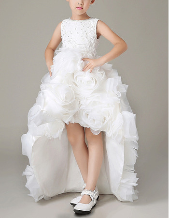 Inexpensive High-Low Organza Floral Skirt Flower Girl Dresses
