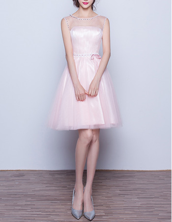 Sleeveless Short Satin Tulle Homecoming Dresses