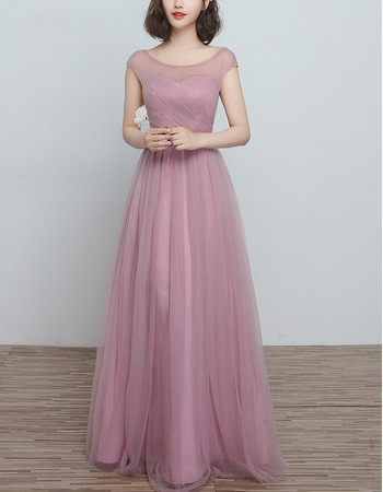 Discount Sleeveless Floor Length Satin Tulle Bridesmaid Dresses