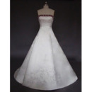 Fashionable and Elegant A-Line Strapless Court train Satin Embroider Beading Dress for Bride