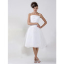 A-Line Strapless Knee-Length Satin Organza Wedding Dresses