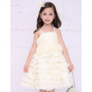 Inexpensive Straps Short Satin Layered Skirt Flower Girl Dresses