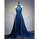 Inexpensive Halter Long Satin Backless Evening/ Prom/ Formal Dresses