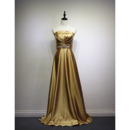 Elegant A-Line Strapless Sweep Train Satin Evening/ Prom Dresses