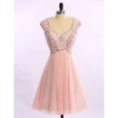 Affordable Sleeveless Short Chiffon Rhinestone Homecoming Dresses