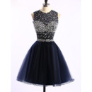 Custom Ball Gown Sleeveless Short Satin Rhinestone Homecoming Dresses