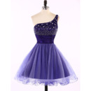 A-Line One Shoulder Short Tulle Homecoming Dresses