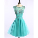 Affordable A-Line Short Satin Organza Rhinestone Homecoming Dresses