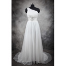 One Shoulder Sweep Train Satin Wedding Dresses