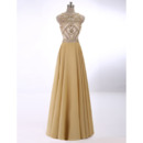 Custom Sleeveless Floor Length Rhinestone Sheer Bodice Evening Dresses