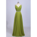 Inexpensive V-Neck Floor Length Chiffon Pleated Bodice Evening Dresses