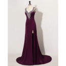 Sexy Sheath Sweetheart Satin Rhinestone Side-Vent Evening Dresses