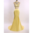 Sheath Sweep Train Satin Tulle Evening Dresses