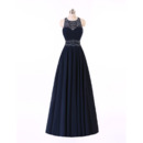 Custom A-Line Sleeveless Floor Length Chiffon Backless Evening Dresses