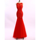 New Trumpet Sleeveless Floor Length Applique Evening Dresses